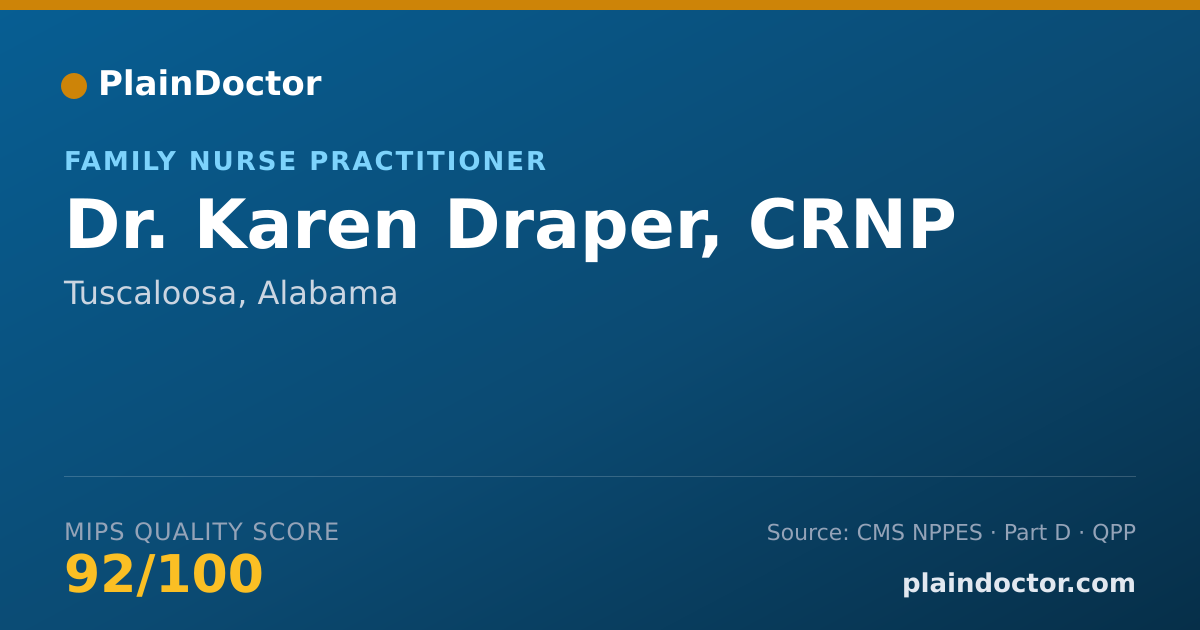 Shareable card for Karen Draper, CRNP - Family Nurse Practitioner, Tuscaloosa, AL