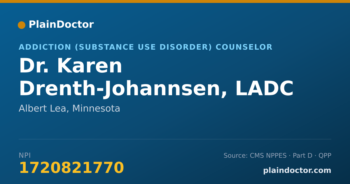 Shareable card for Karen Drenth-Johannsen, LADC - Addiction (Substance Use Disorder) Counselor, Albert Lea, MN