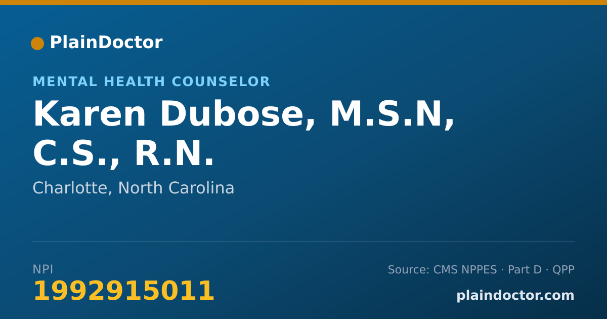 Shareable card for Karen Dubose, M.S.N, C.S., R.N. - Mental Health Counselor, Charlotte, NC