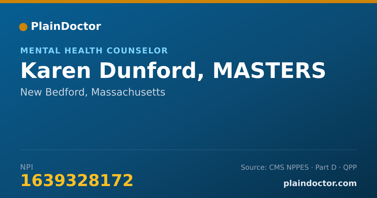Shareable card for Karen Dunford, MASTERS - Mental Health Counselor, New Bedford, MA