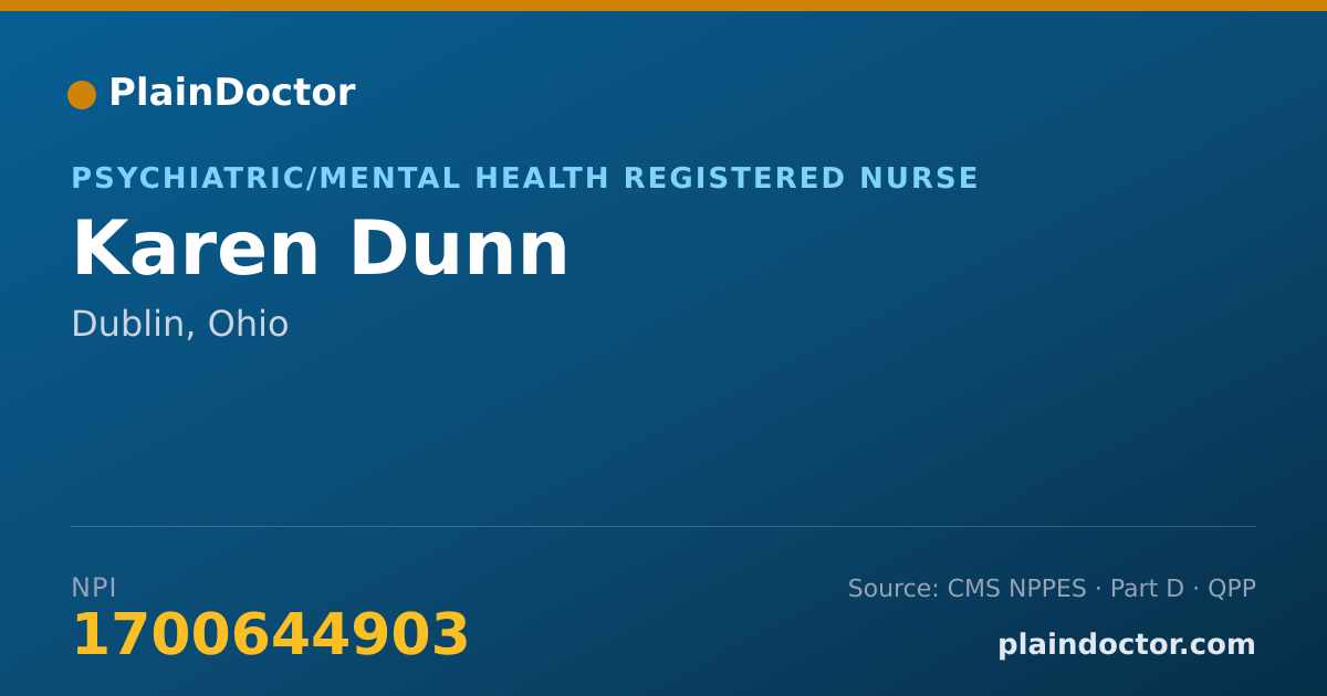 Shareable card for Karen Dunn - Psychiatric/Mental Health Registered Nurse, Dublin, OH