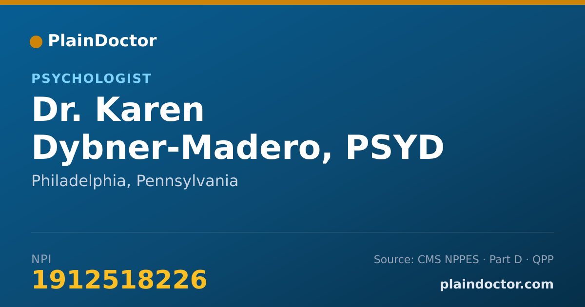 Shareable card for Karen Dybner-Madero, PSYD - Psychologist, Philadelphia, PA