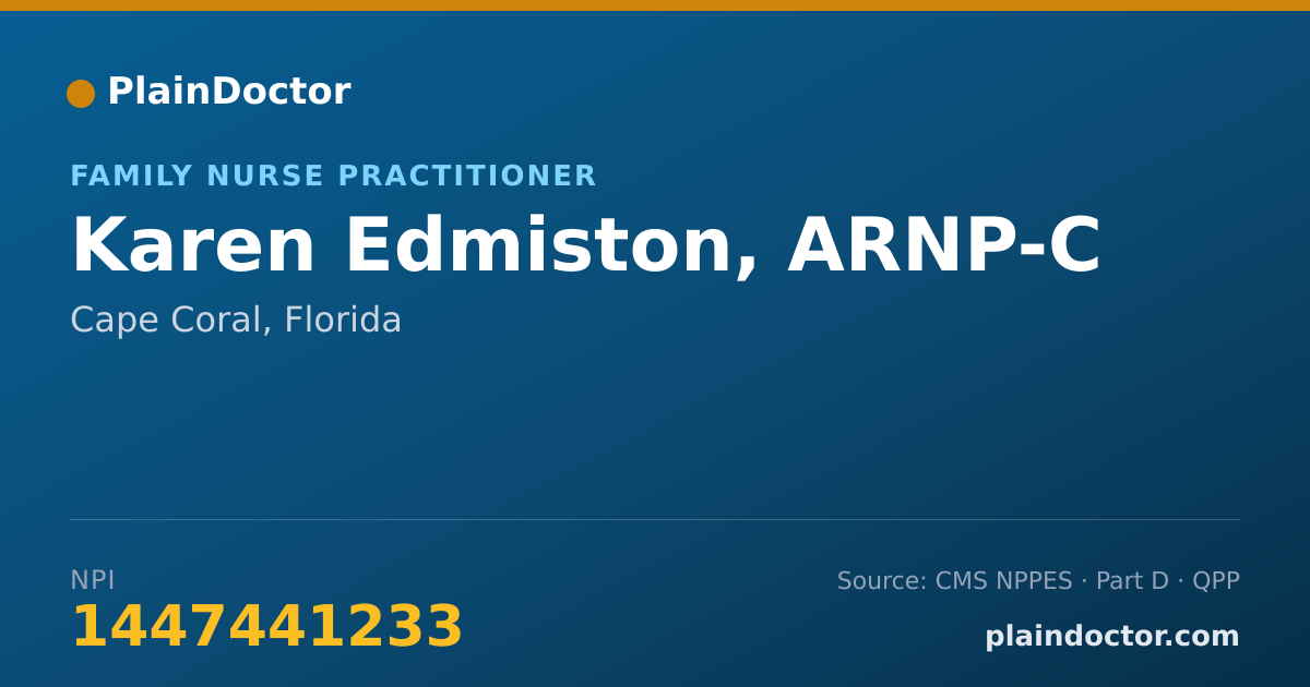 Shareable card for Karen Edmiston, ARNP-C - Family Nurse Practitioner, Cape Coral, FL
