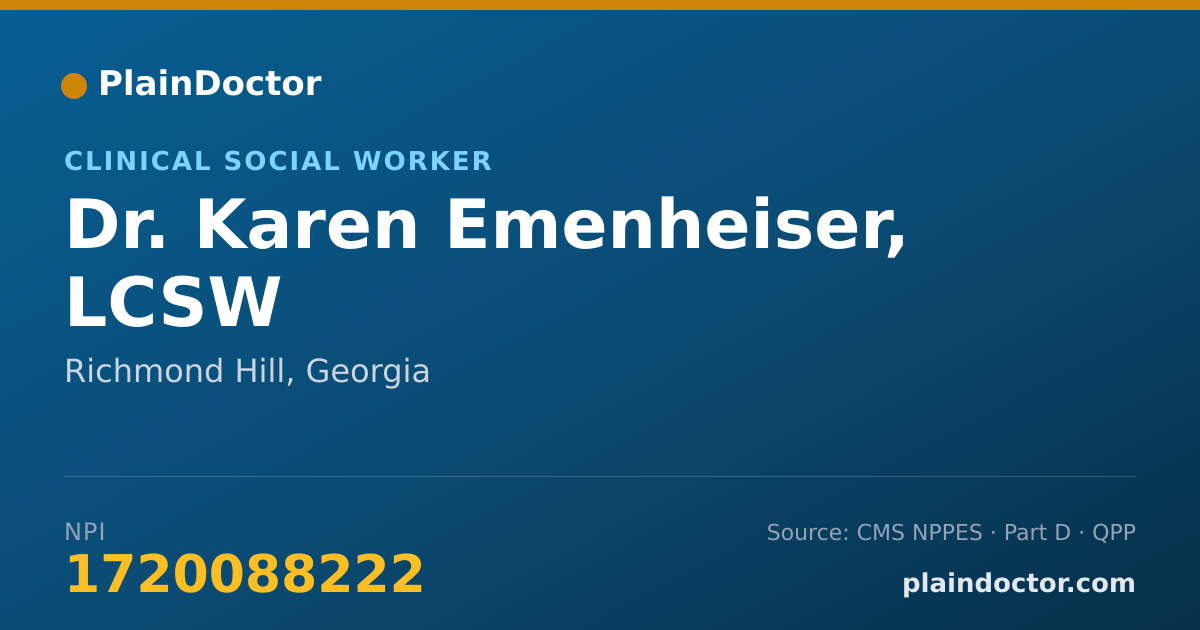 Shareable card for Karen Emenheiser, LCSW - Clinical Social Worker, Richmond Hill, GA