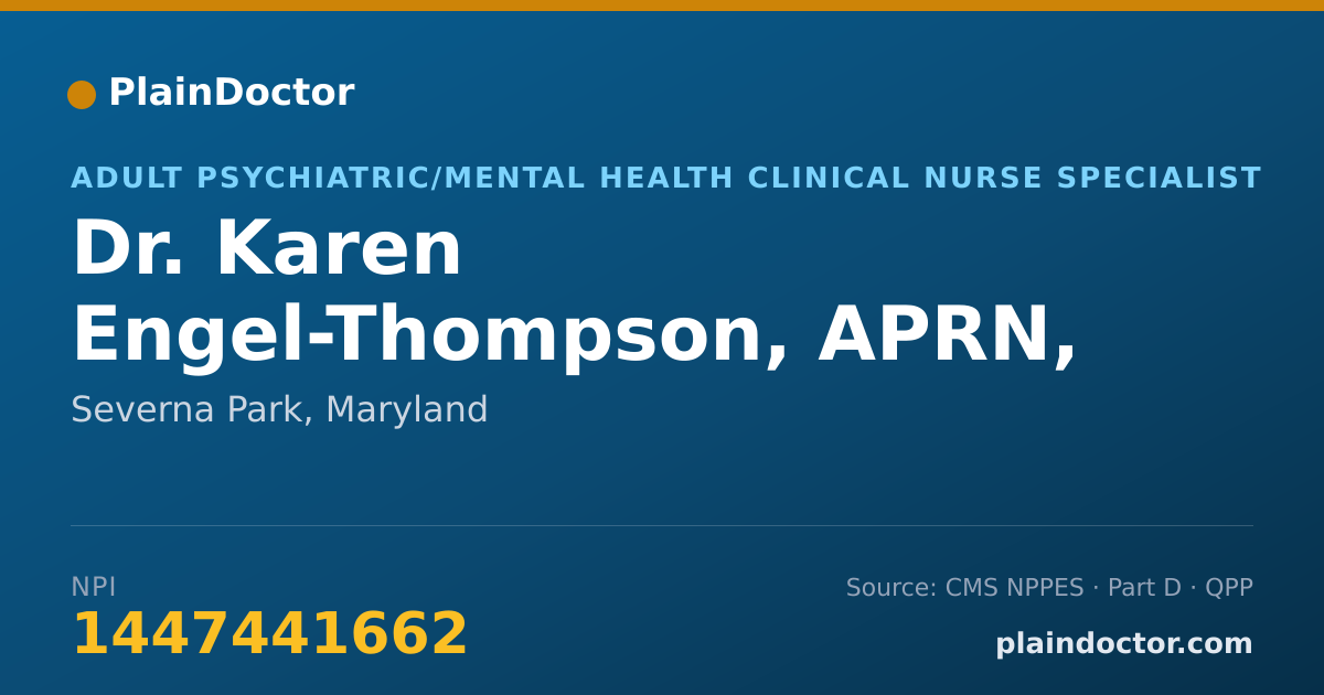 Shareable card for Karen Engel-Thompson, APRN, BC, PHM - Adult Psychiatric/Mental Health Clinical Nurse Specialist, Severna Park, MD