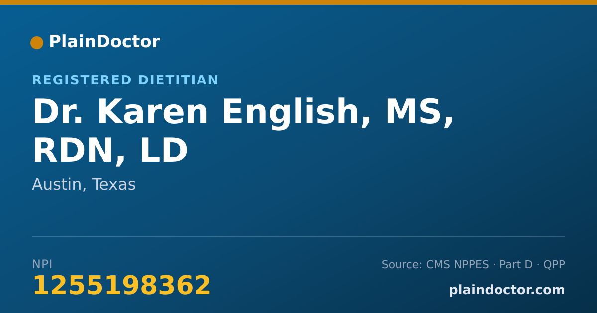 Shareable card for Karen English, MS, RDN, LD - Registered Dietitian, Austin, TX