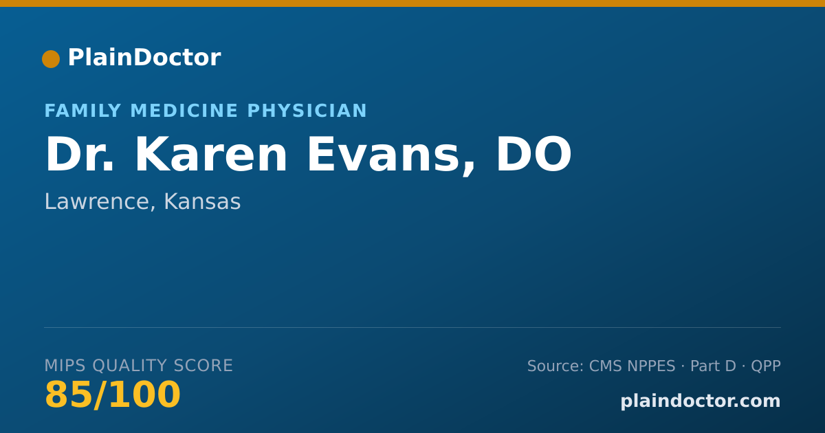 Shareable card for Karen Evans, DO - Family Medicine Physician, Lawrence, KS