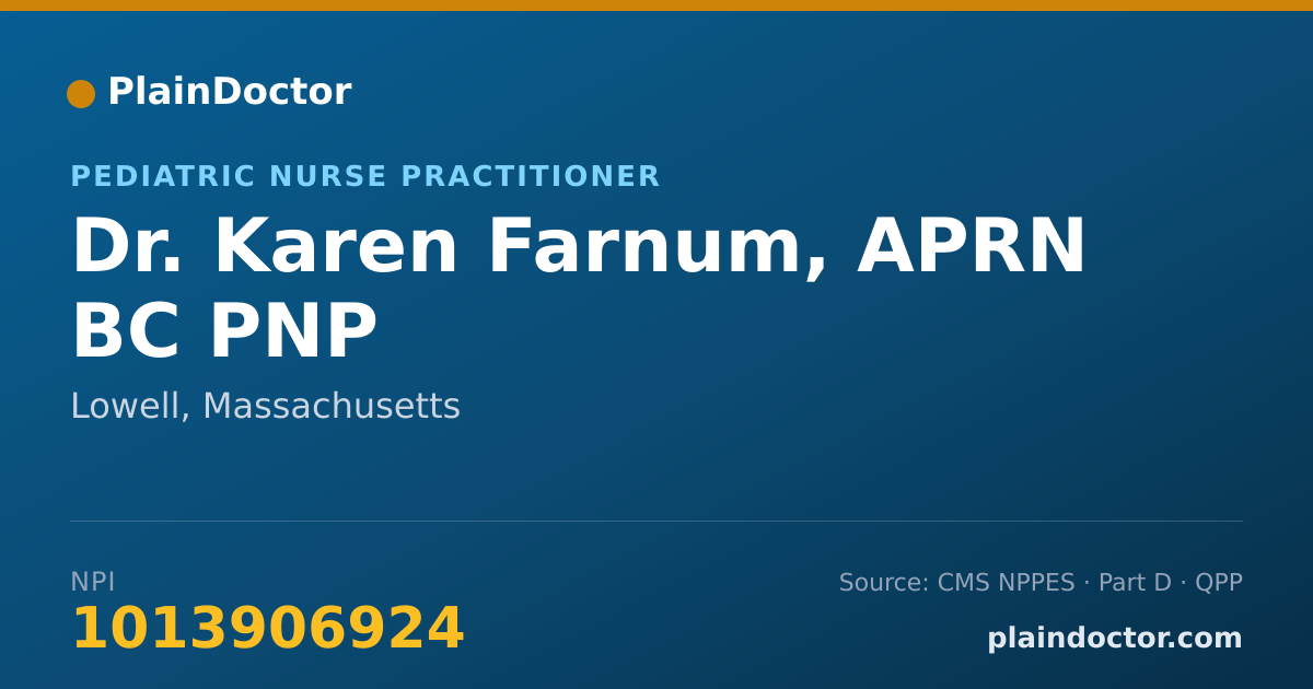Shareable card for Karen Farnum, APRN BC PNP - Pediatric Nurse Practitioner, Lowell, MA
