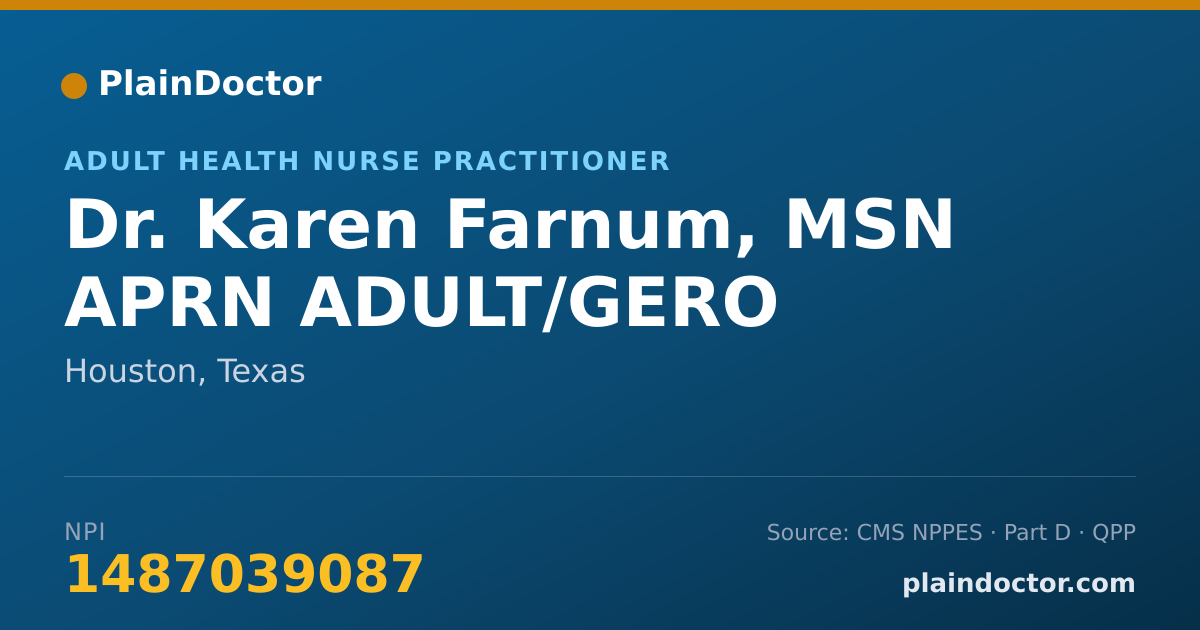 Shareable card for Karen Farnum, MSN APRN ADULT/GERO - Adult Health Nurse Practitioner, Houston, TX
