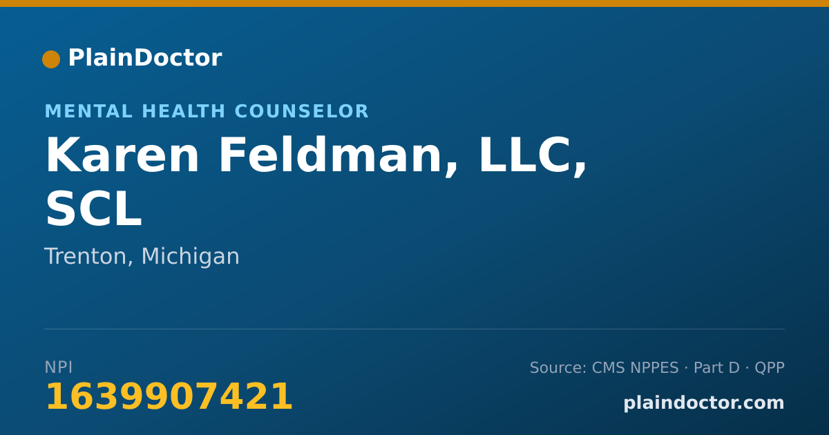 Shareable card for Karen Feldman, LLC, SCL - Mental Health Counselor, Trenton, MI