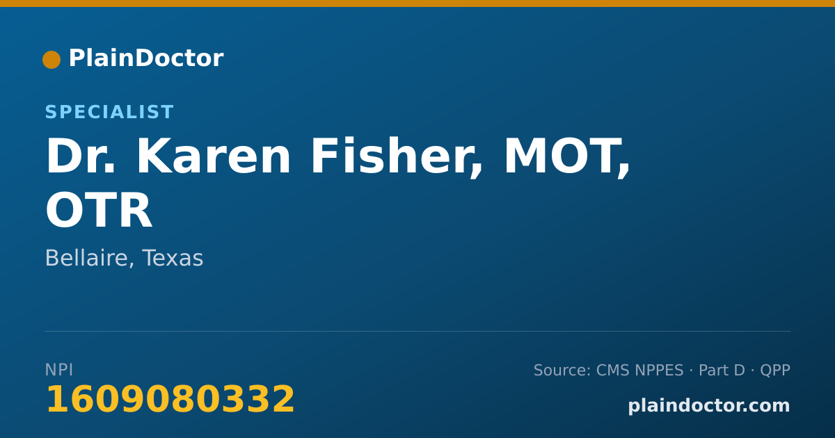 Shareable card for Karen Fisher, MOT, OTR - Specialist, Bellaire, TX