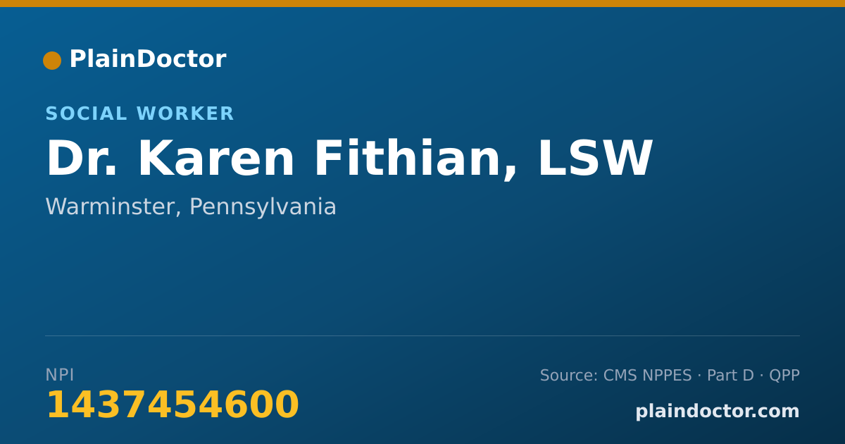 Shareable card for Karen Fithian, LSW - Social Worker, Warminster, PA