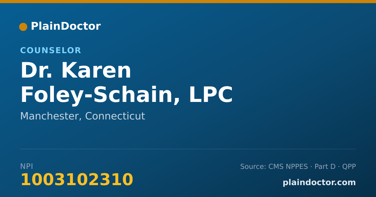 Shareable card for Karen Foley-Schain, LPC - Counselor, Manchester, CT