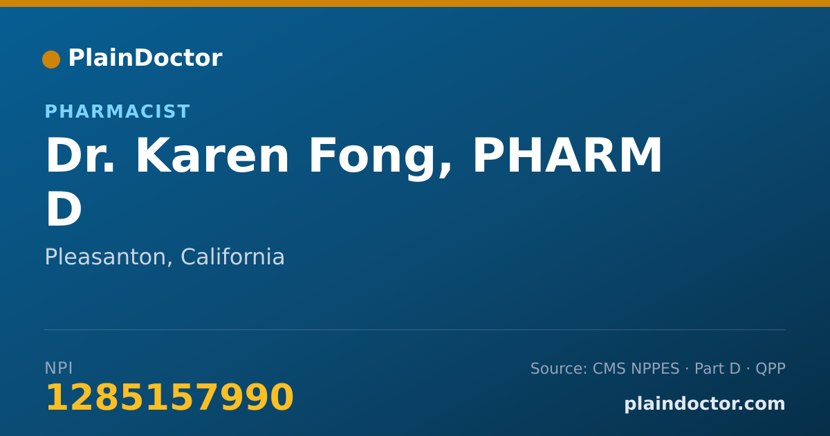 Shareable card for Karen Fong, PHARM D - Pharmacist, Pleasanton, CA
