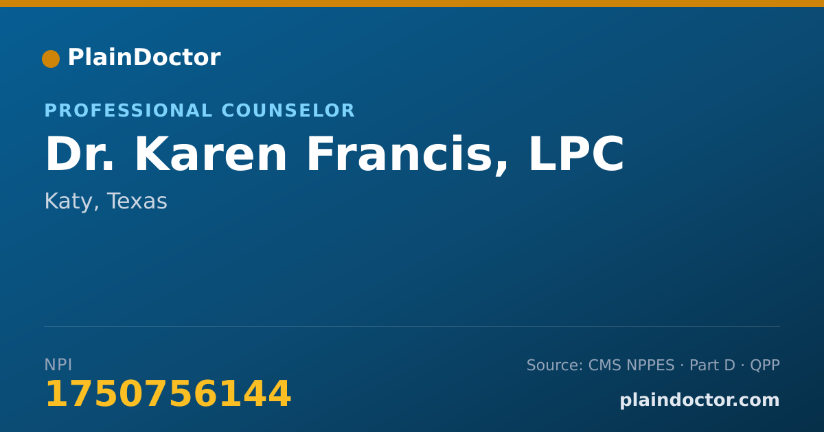 Shareable card for Karen Francis, LPC - Professional Counselor, Katy, TX