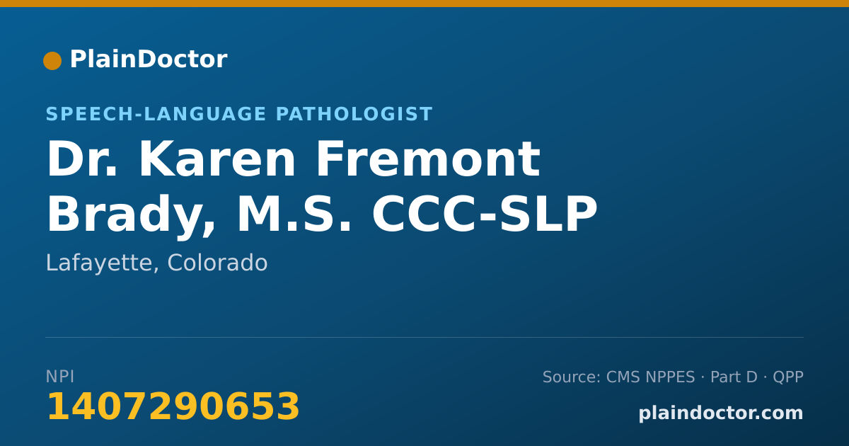 Shareable card for Karen Fremont Brady, M.S. CCC-SLP - Speech-Language Pathologist, Lafayette, CO