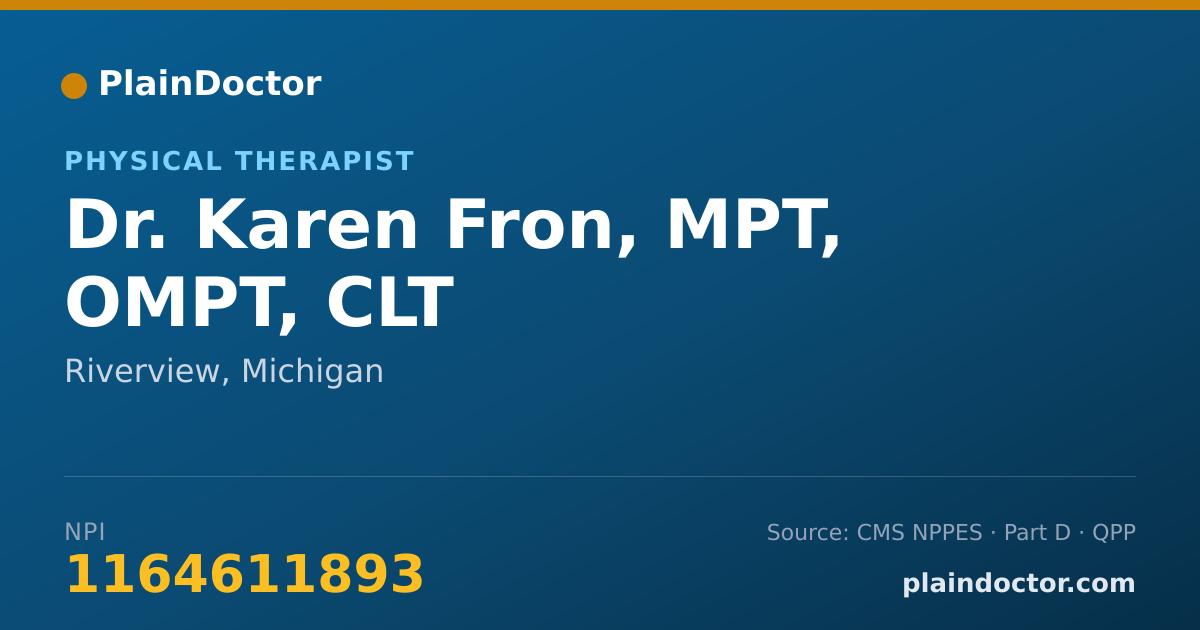 Shareable card for Karen Fron, MPT, OMPT, CLT - Physical Therapist, Riverview, MI