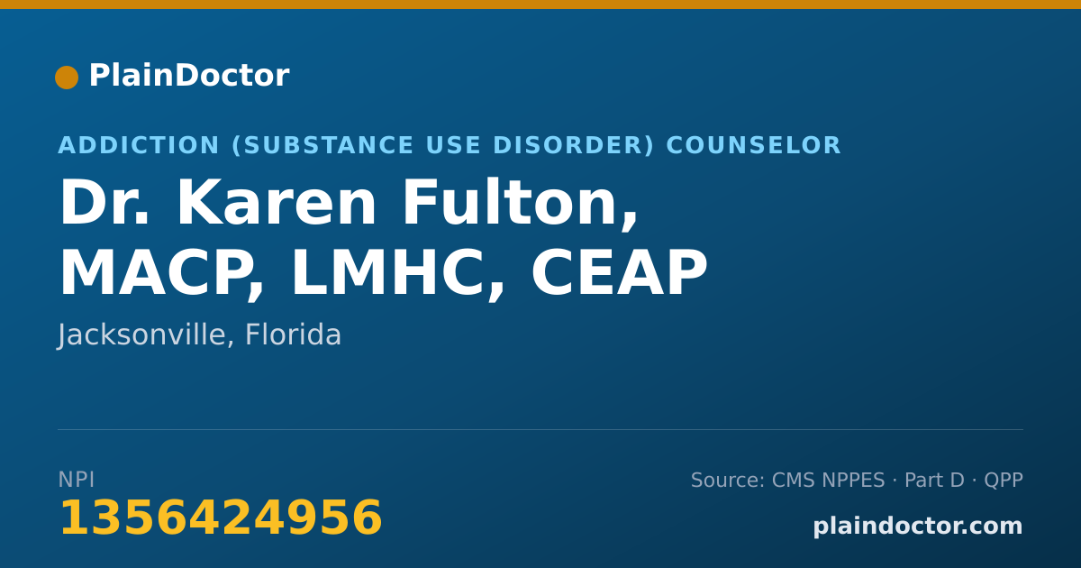 Shareable card for Karen Fulton, MACP, LMHC, CEAP - Addiction (Substance Use Disorder) Counselor, Jacksonville, FL