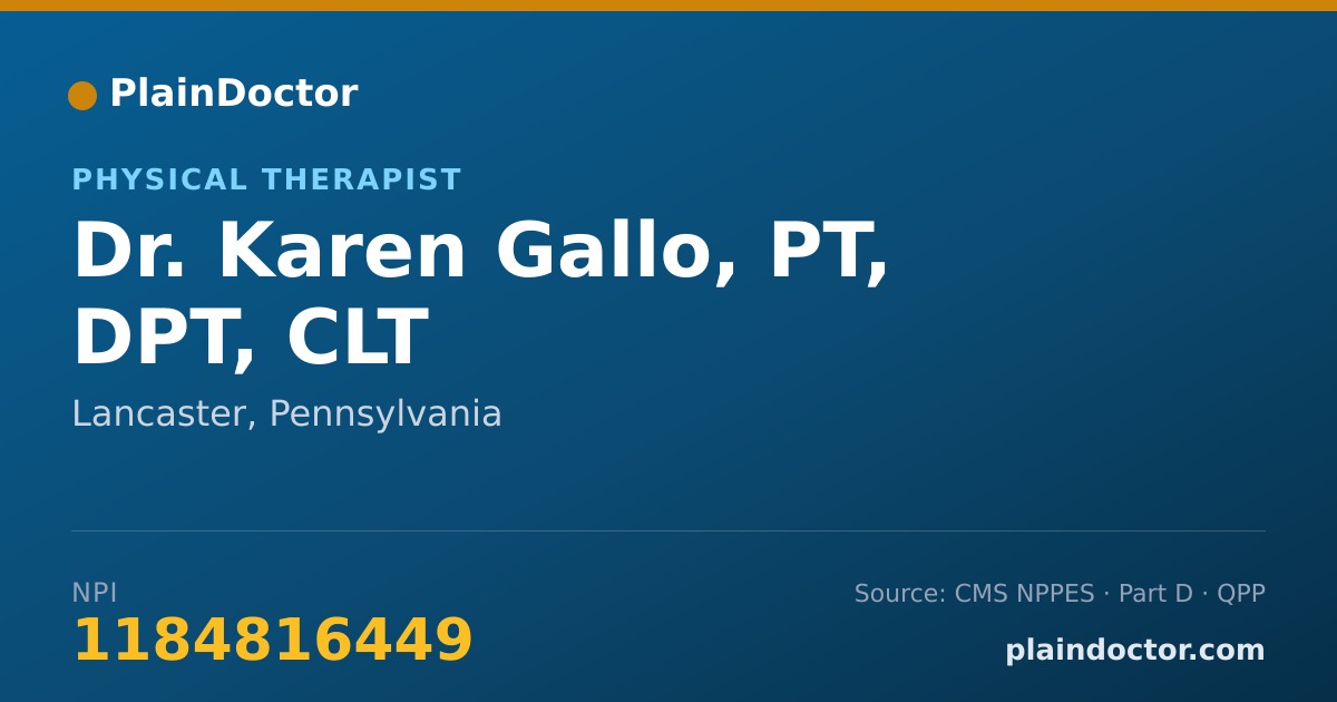 Shareable card for Karen Gallo, PT, DPT, CLT - Physical Therapist, Lancaster, PA