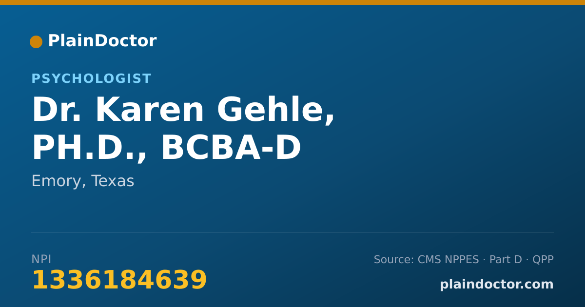 Shareable card for Karen Gehle, PH.D., BCBA-D - Psychologist, Emory, TX