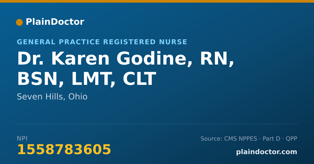 Shareable card for Karen Godine, RN, BSN, LMT, CLT - General Practice Registered Nurse, Seven Hills, OH