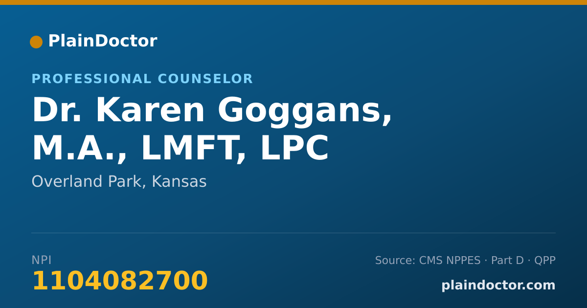 Shareable card for Karen Goggans, M.A., LMFT, LPC - Professional Counselor, Overland Park, KS