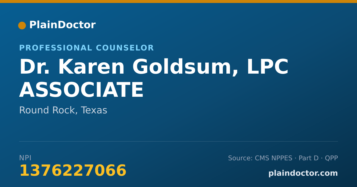 Shareable card for Karen Goldsum, LPC ASSOCIATE - Professional Counselor, Round Rock, TX