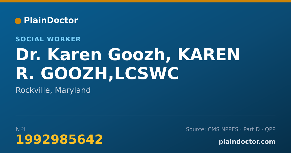 Shareable card for Karen Goozh, KAREN R. GOOZH,LCSWC - Social Worker, Rockville, MD