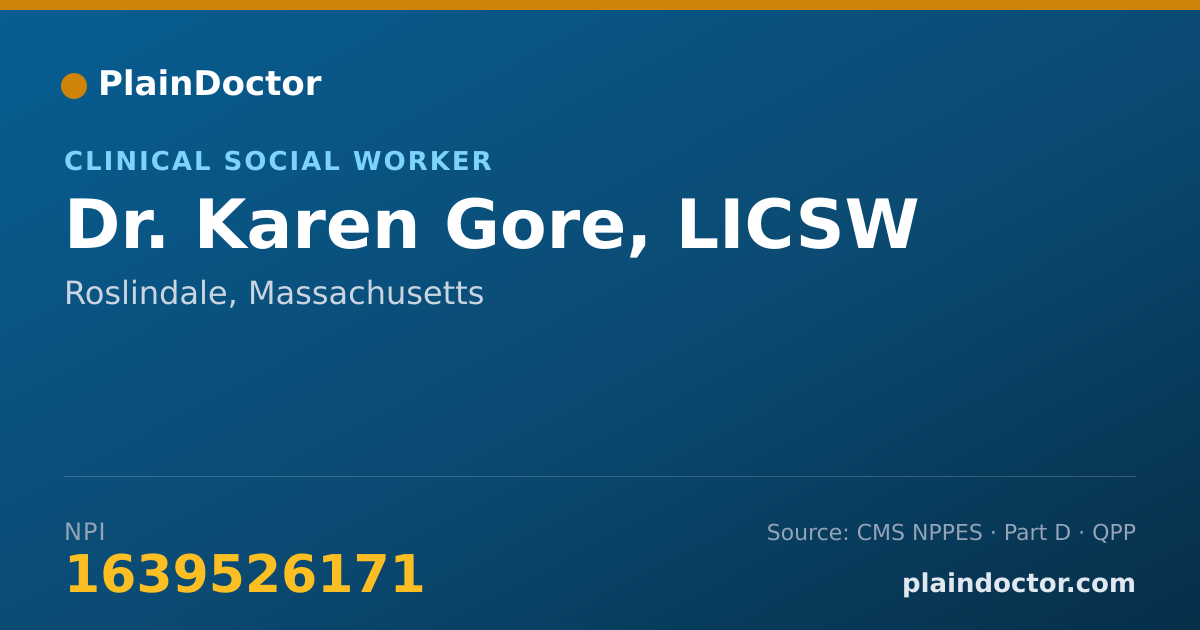 Shareable card for Karen Gore, LICSW - Clinical Social Worker, Roslindale, MA