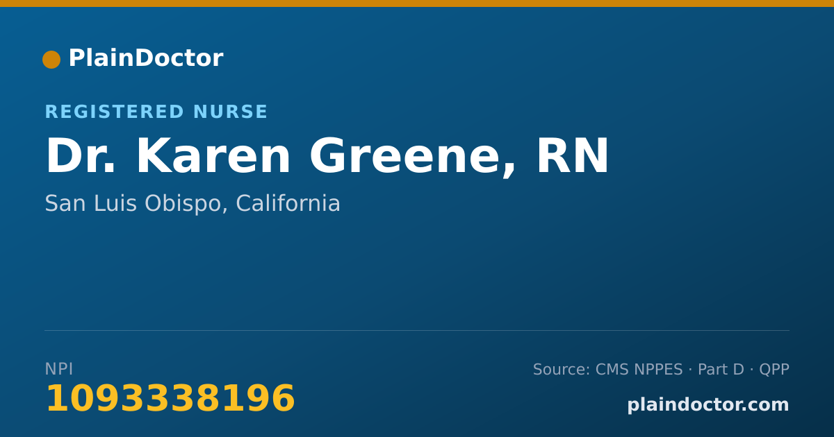 Shareable card for Karen Greene, RN - Registered Nurse, San Luis Obispo, CA