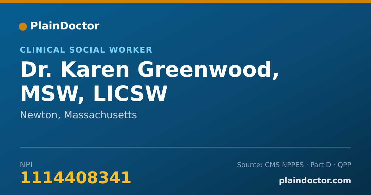 Shareable card for Karen Greenwood, MSW, LICSW - Clinical Social Worker, Newton, MA