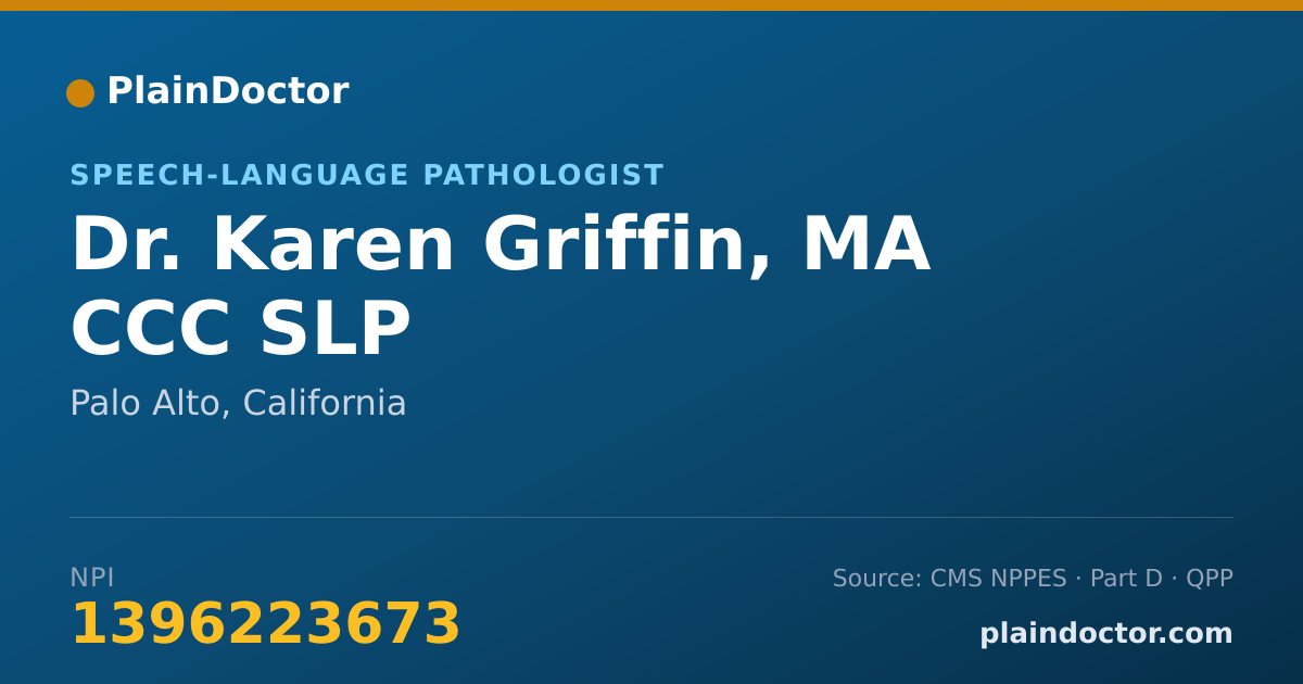Shareable card for Karen Griffin, MA CCC SLP - Speech-Language Pathologist, Palo Alto, CA