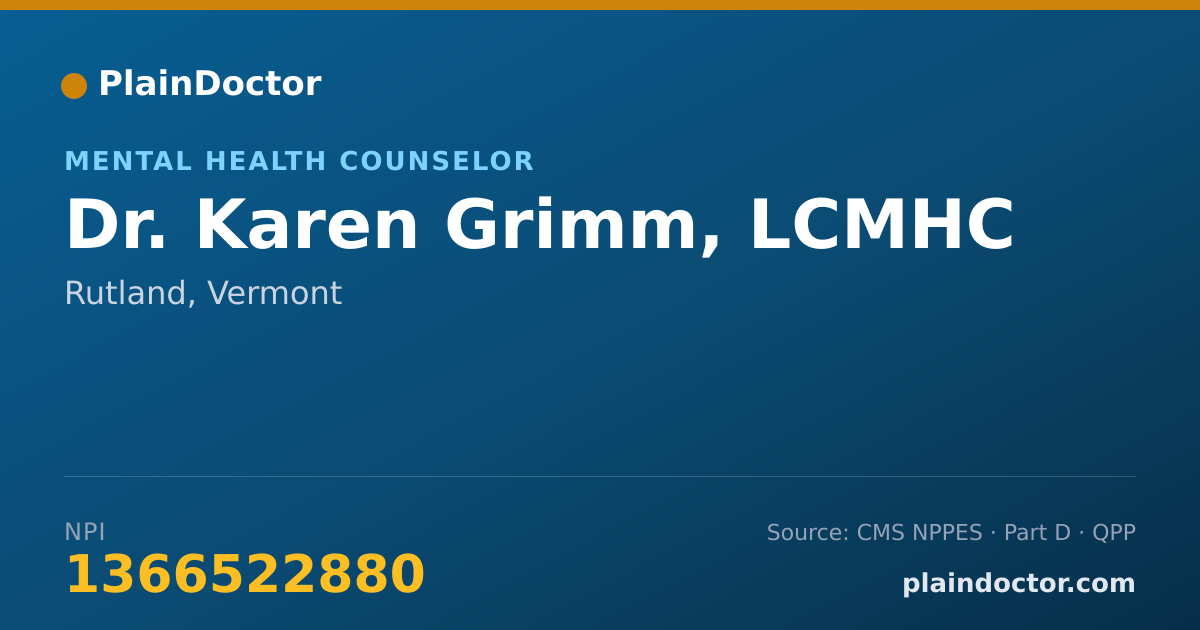 Shareable card for Karen Grimm, LCMHC - Mental Health Counselor, Rutland, VT