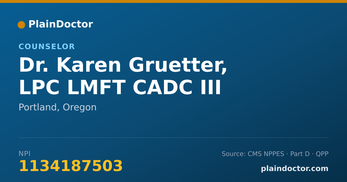 Shareable card for Karen Gruetter, LPC LMFT CADC III - Counselor, Portland, OR