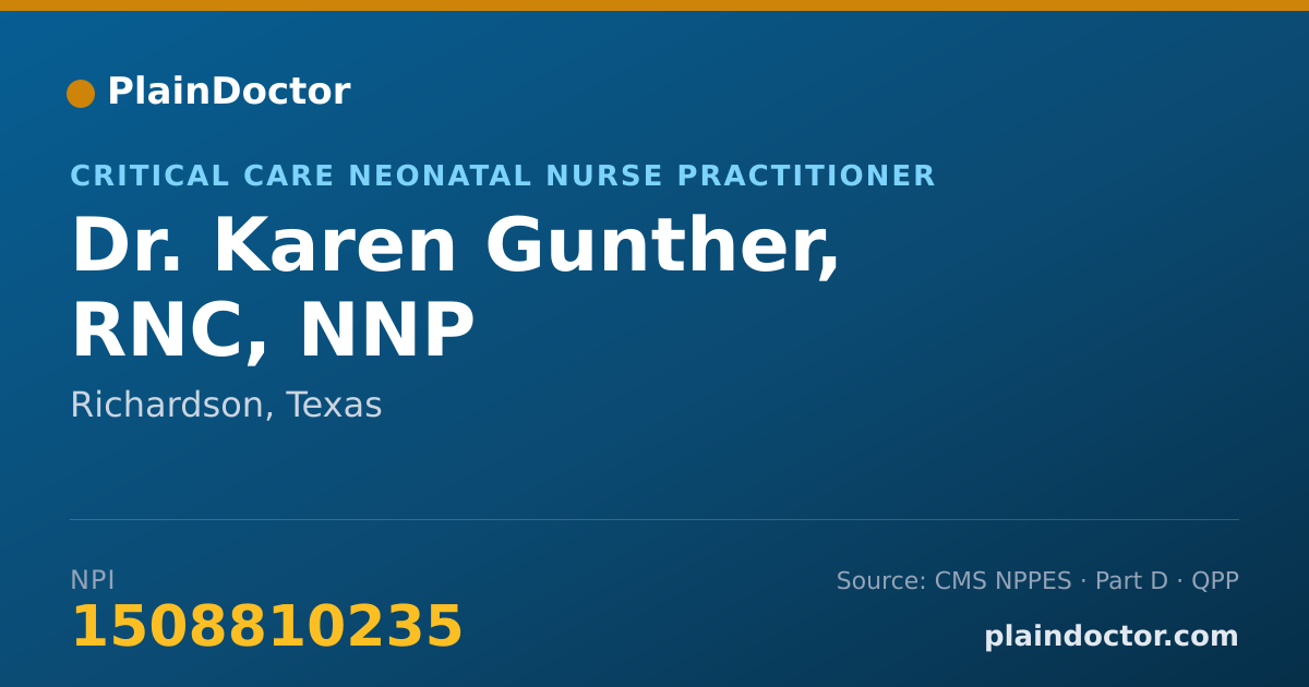 Shareable card for Karen Gunther, RNC, NNP - Critical Care Neonatal Nurse Practitioner, Richardson, TX