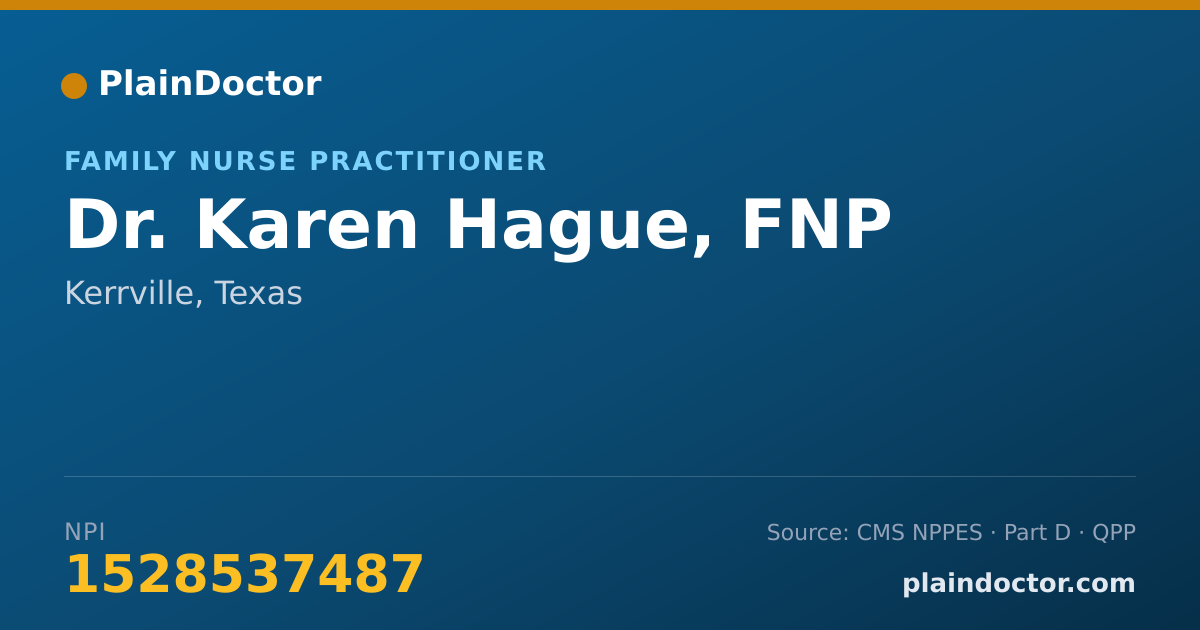 Shareable card for Karen Hague, FNP - Family Nurse Practitioner, Kerrville, TX