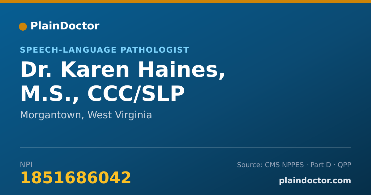 Shareable card for Karen Haines, M.S., CCC/SLP - Speech-Language Pathologist, Morgantown, WV