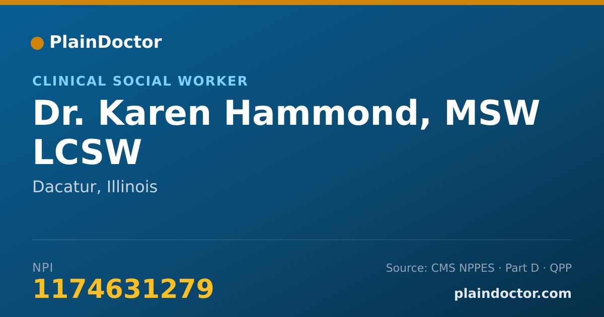 Shareable card for Karen Hammond, MSW LCSW - Clinical Social Worker, Dacatur, IL