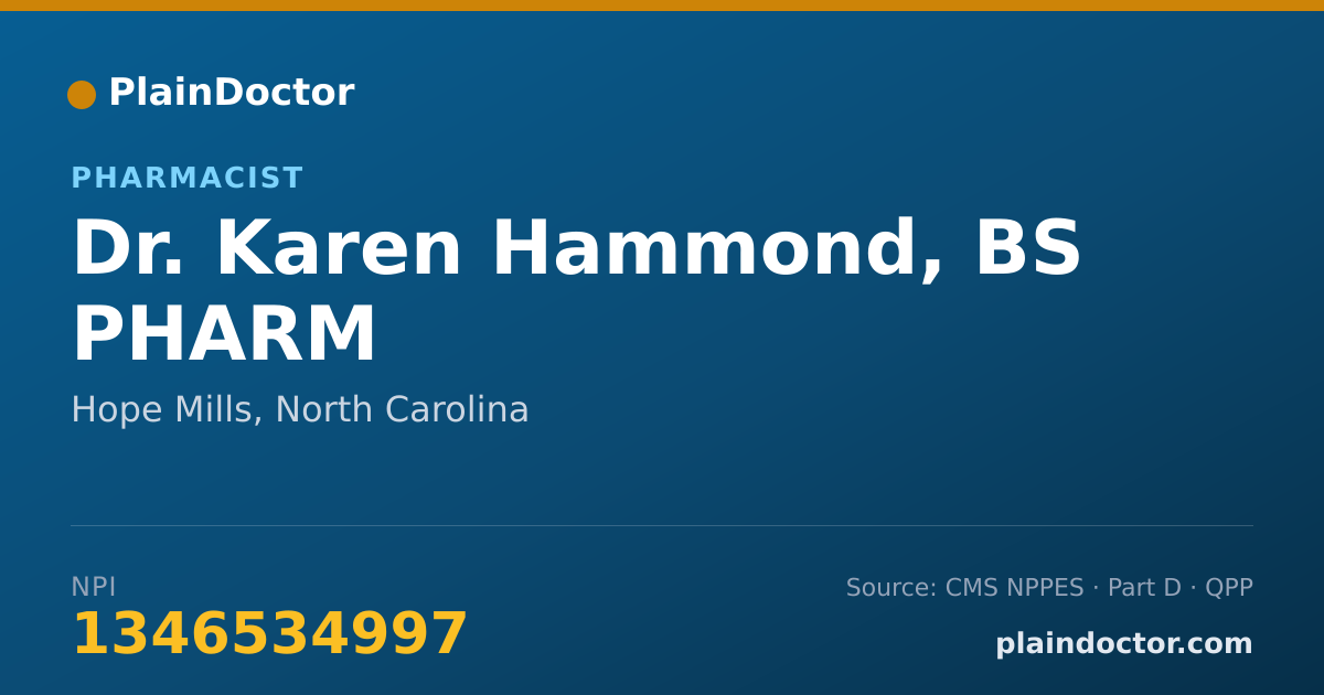 Shareable card for Karen Hammond, BS PHARM - Pharmacist, Hope Mills, NC