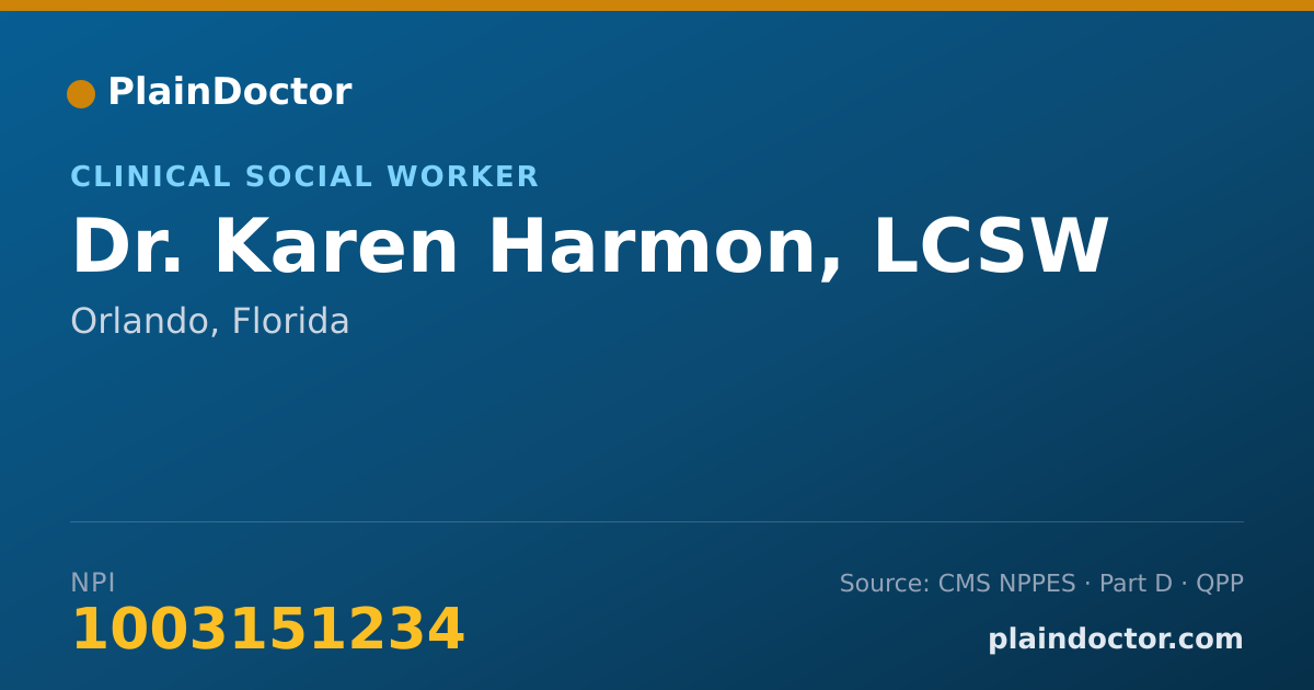 Shareable card for Karen Harmon, LCSW - Clinical Social Worker, Orlando, FL