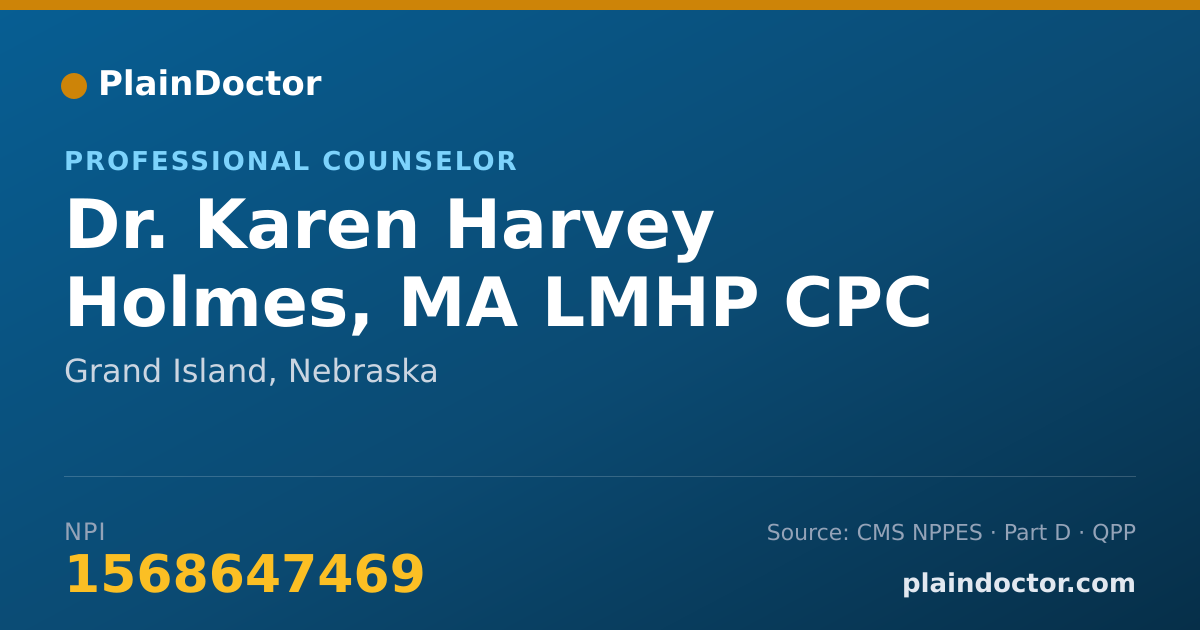 Shareable card for Karen Harvey Holmes, MA LMHP CPC - Professional Counselor, Grand Island, NE