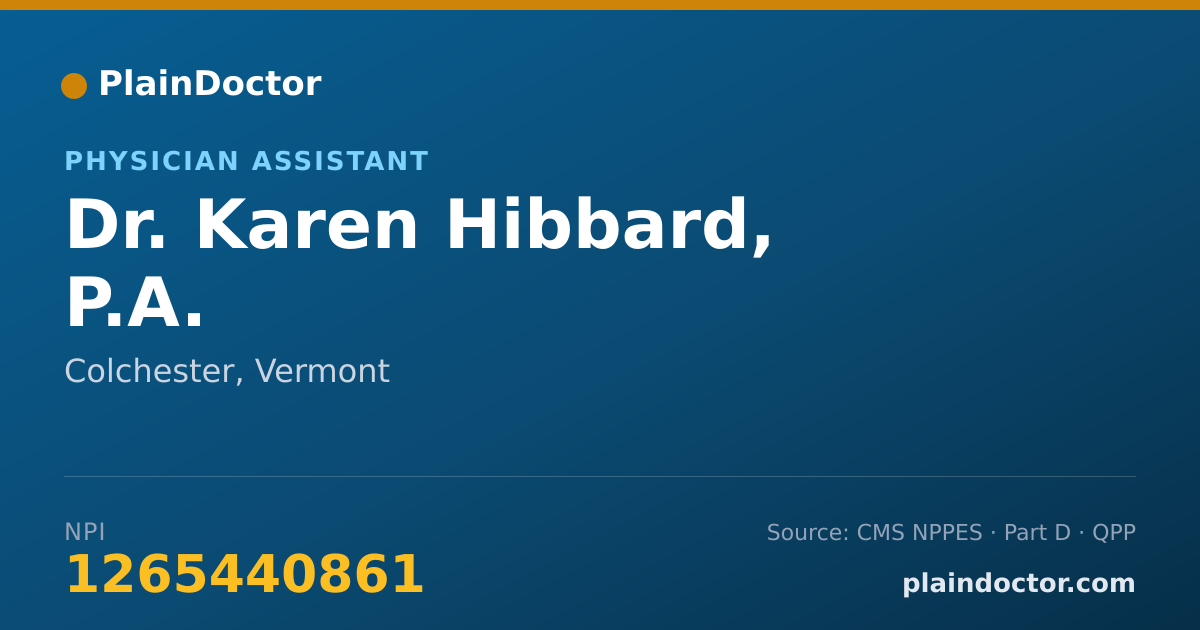 Shareable card for Karen Hibbard, P.A. - Physician Assistant, Colchester, VT