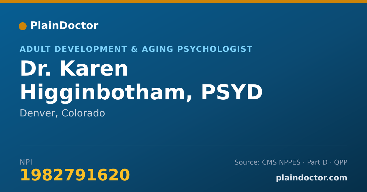 Shareable card for Karen Higginbotham, PSYD - Adult Development & Aging Psychologist, Denver, CO