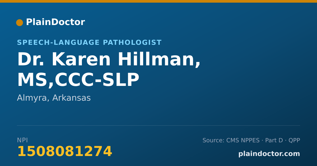 Shareable card for Karen Hillman, MS,CCC-SLP - Speech-Language Pathologist, Almyra, AR