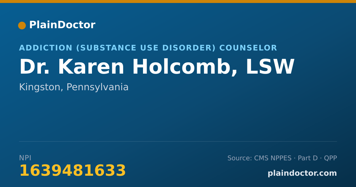 Shareable card for Karen Holcomb, LSW - Addiction (Substance Use Disorder) Counselor, Kingston, PA