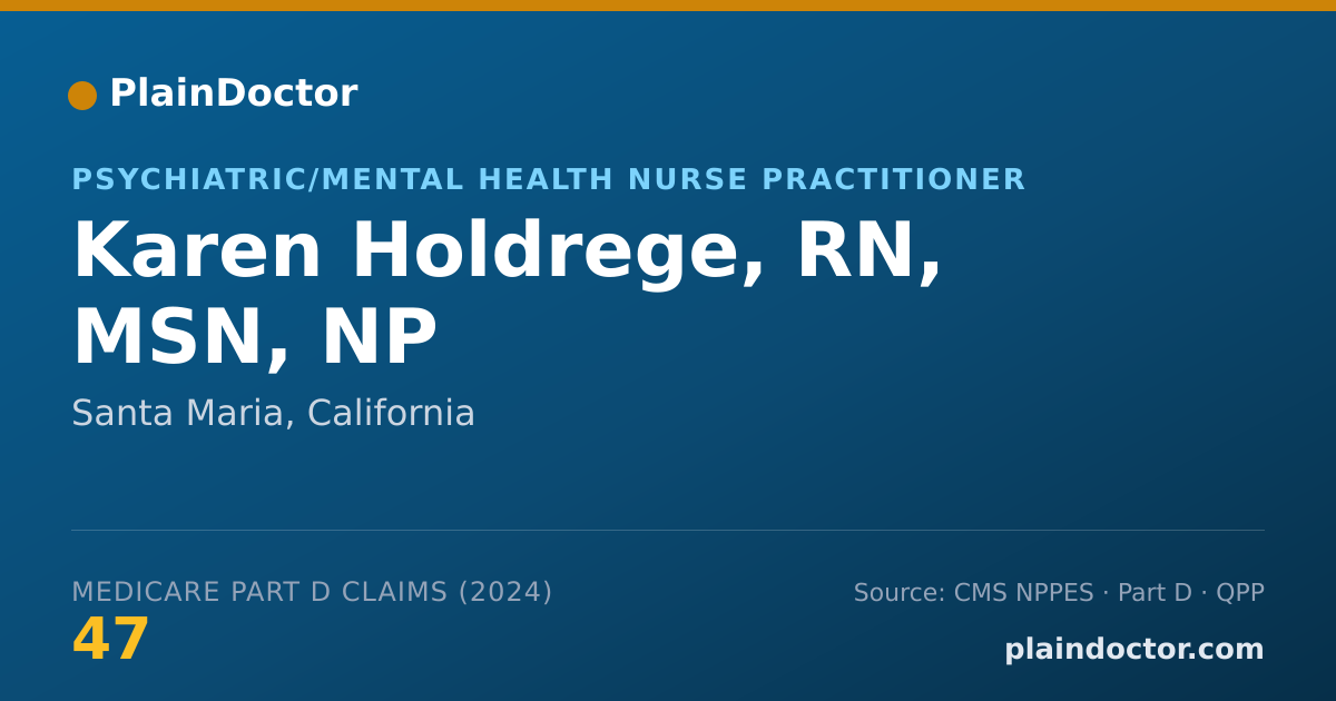 Shareable card for Karen Holdrege, RN, MSN, NP - Psychiatric/Mental Health Nurse Practitioner, Santa Maria, CA