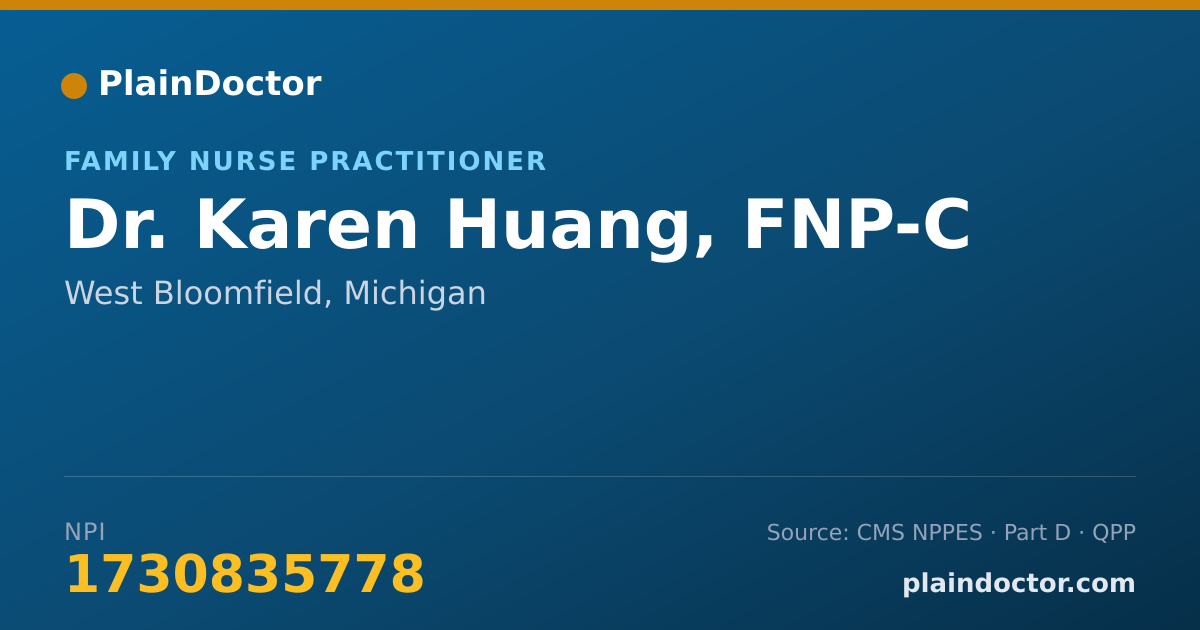 Shareable card for Karen Huang, FNP-C - Family Nurse Practitioner, West Bloomfield, MI