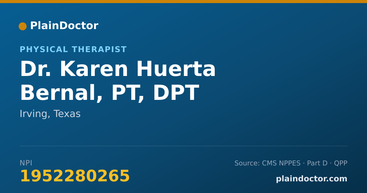 Shareable card for Karen Huerta Bernal, PT, DPT - Physical Therapist, Irving, TX