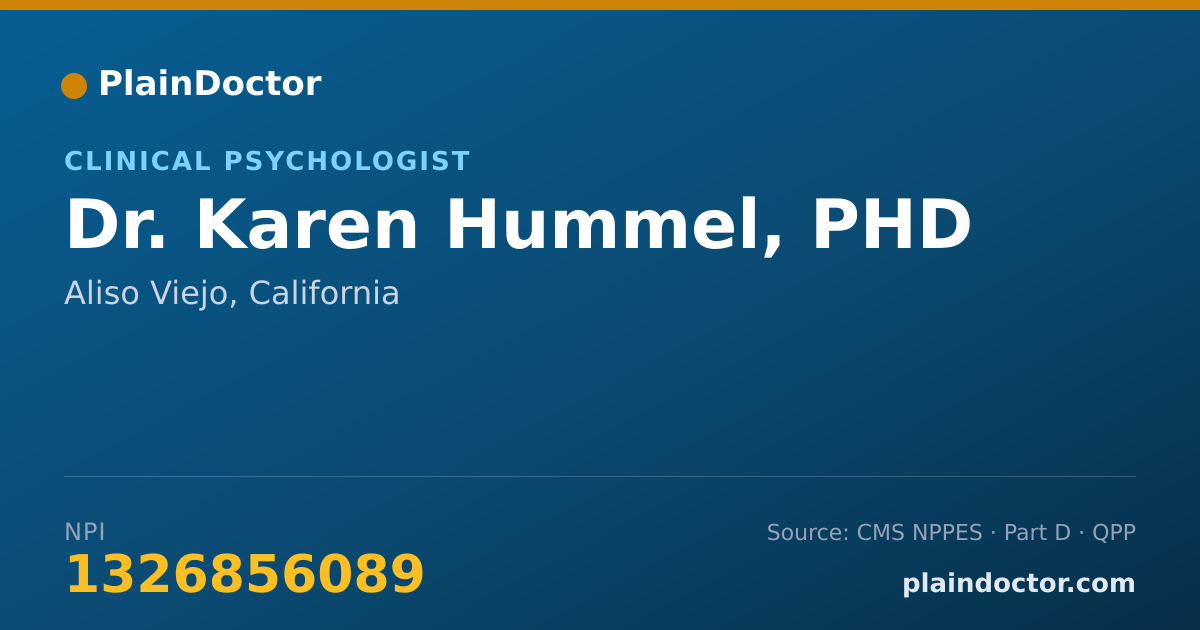 Shareable card for Karen Hummel, PHD - Clinical Psychologist, Aliso Viejo, CA