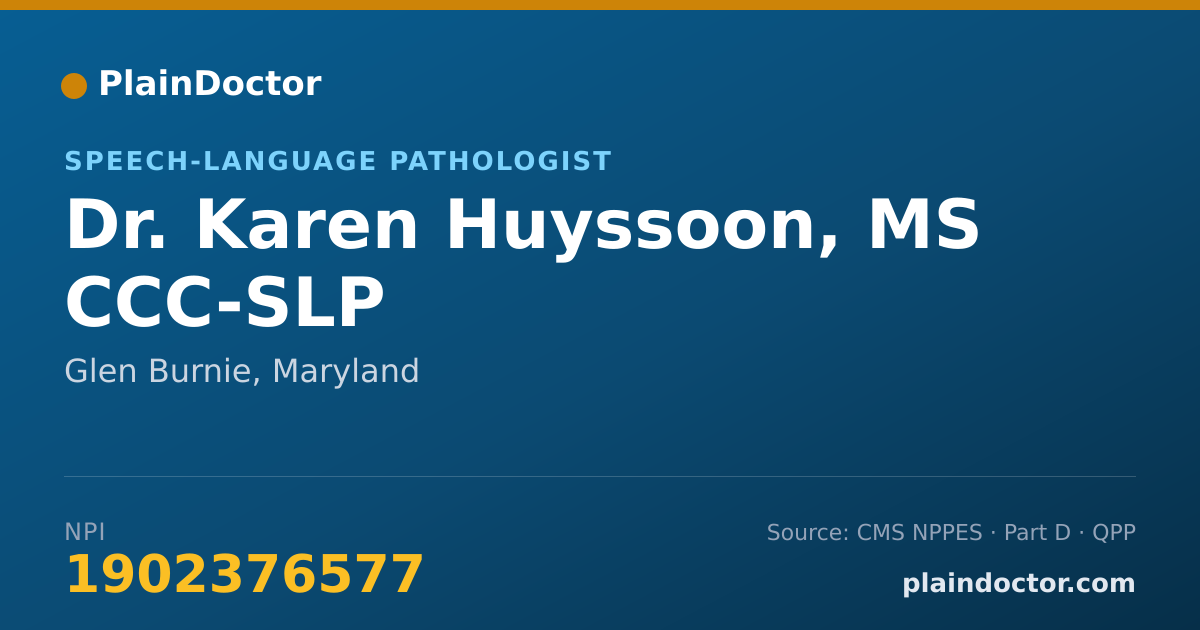 Shareable card for Karen Huyssoon, MS CCC-SLP - Speech-Language Pathologist, Glen Burnie, MD